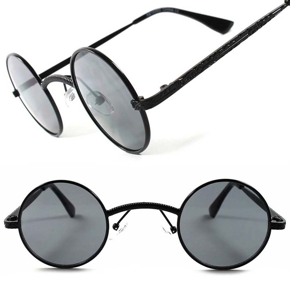 Black Classic Vintage Retro Fashion Hippie Lennon Mens Womens Round Sunglasses